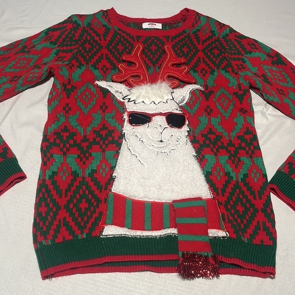 Holiday Time Men's Red Green Llama Festive Ugly Christmas Sweater Size Medium - Picture 2 of 8